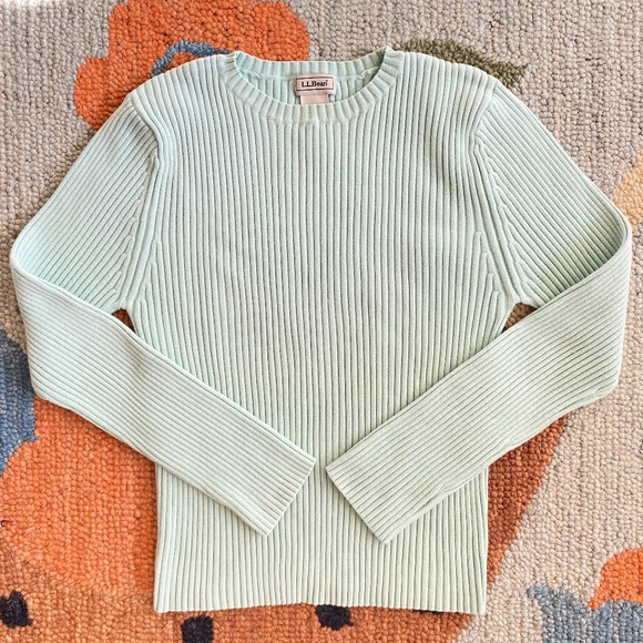 L.L. Bean I Light Mint Green Pastel Ribbed Crewneck Pullover - Picture 1 of 12